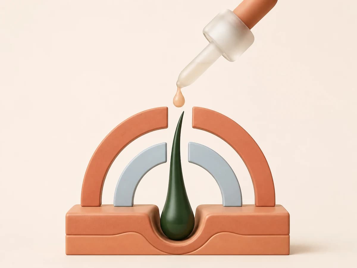Gotario aplicando una gota sobre un folículo rodeado por dos arcos