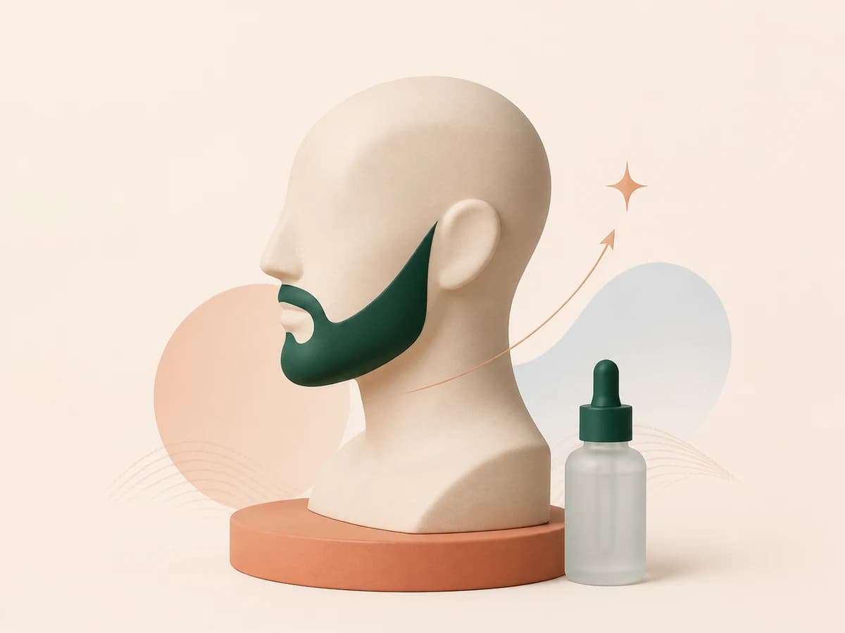 Busto abstracto con barba verde junto a un gotario sin etiqueta
